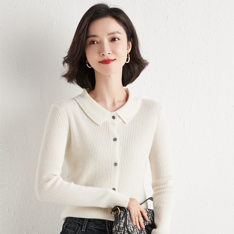 Polo Collar Slim Fit Slimming Long Sleeves Top Breasted Cardigan