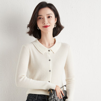 Polo Collar Slim Fit Slimming Long Sleeves Top Breasted Cardigan