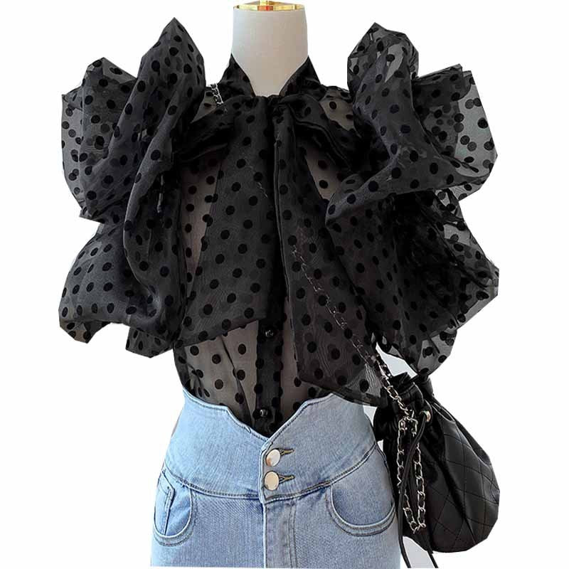 Short Polka Dot Shirt Women Summer New Korean Style Loose Design Niche Short-sleeved Chiffon Cardigan Top