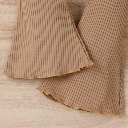 Children's Clothing Springsummer Young And Little Girls Sling Lace-collared Blouse Horn Sunken Stripe Trousers Two-piece Suit