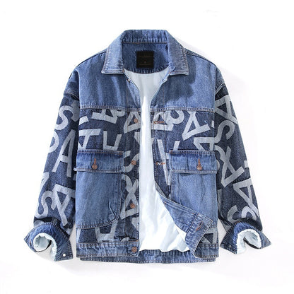 G066 Korean Style Trendy Men's Youth Heavy Craft Wash Denim Stitching Baggy Coat Jacket