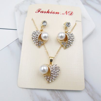 Fashion Peach Heart Pearl Jewelry Set