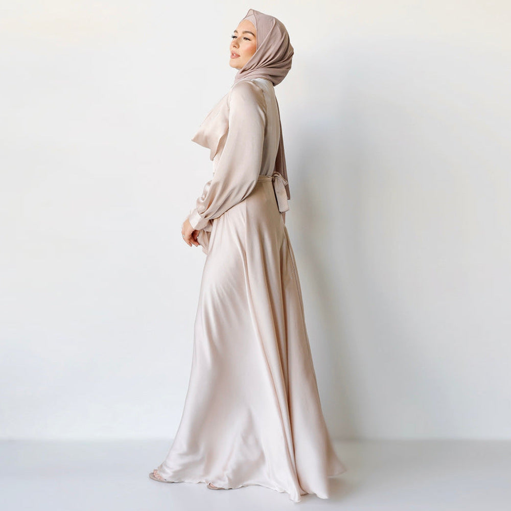 Muslim Pile Collar Robe And Ankle Dress