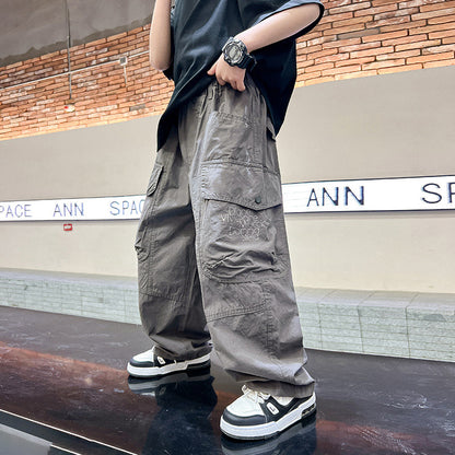 Loose Children's Spring Clothes Pu Handsome Pants