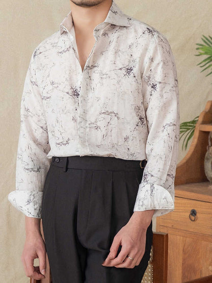 Thin Draping Breathable Long Sleeves Shirt Casual Retro Printed Shirt