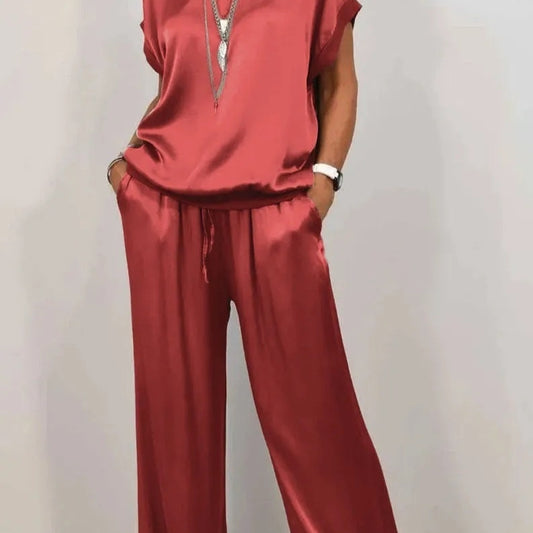 Trendy Loose Shirt Wide Leg Pants Casual Suit Women