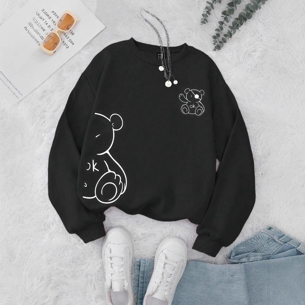 Kawaii OK Teddy Bear Printing Sweatshirts For Women Classic