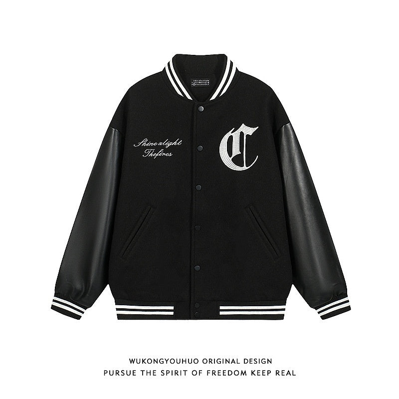 High Street Heavy Embroidered Woolen Baseball Jacket Men