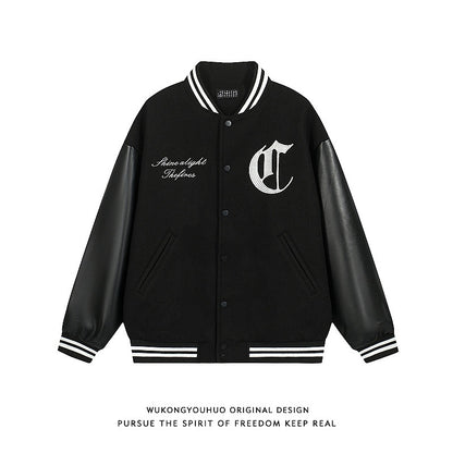 High Street Heavy Embroidered Woolen Baseball Jacket Men