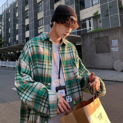 Early Autumn Long Sleeves Woolen Plaid Shirt For Men