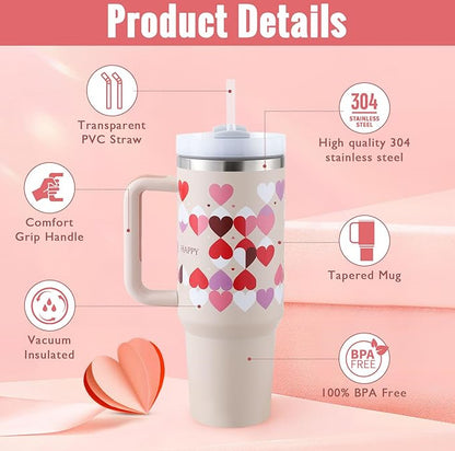 Tumbler with Handle & Straw – Stainless Steel Spill-Proof Travel Mug with Lid