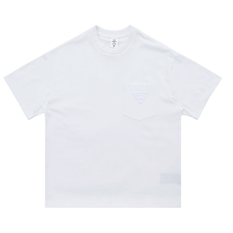 Simple Chest Pocket Triangle Paste Cloth Embroidery Casual Short Sleeve