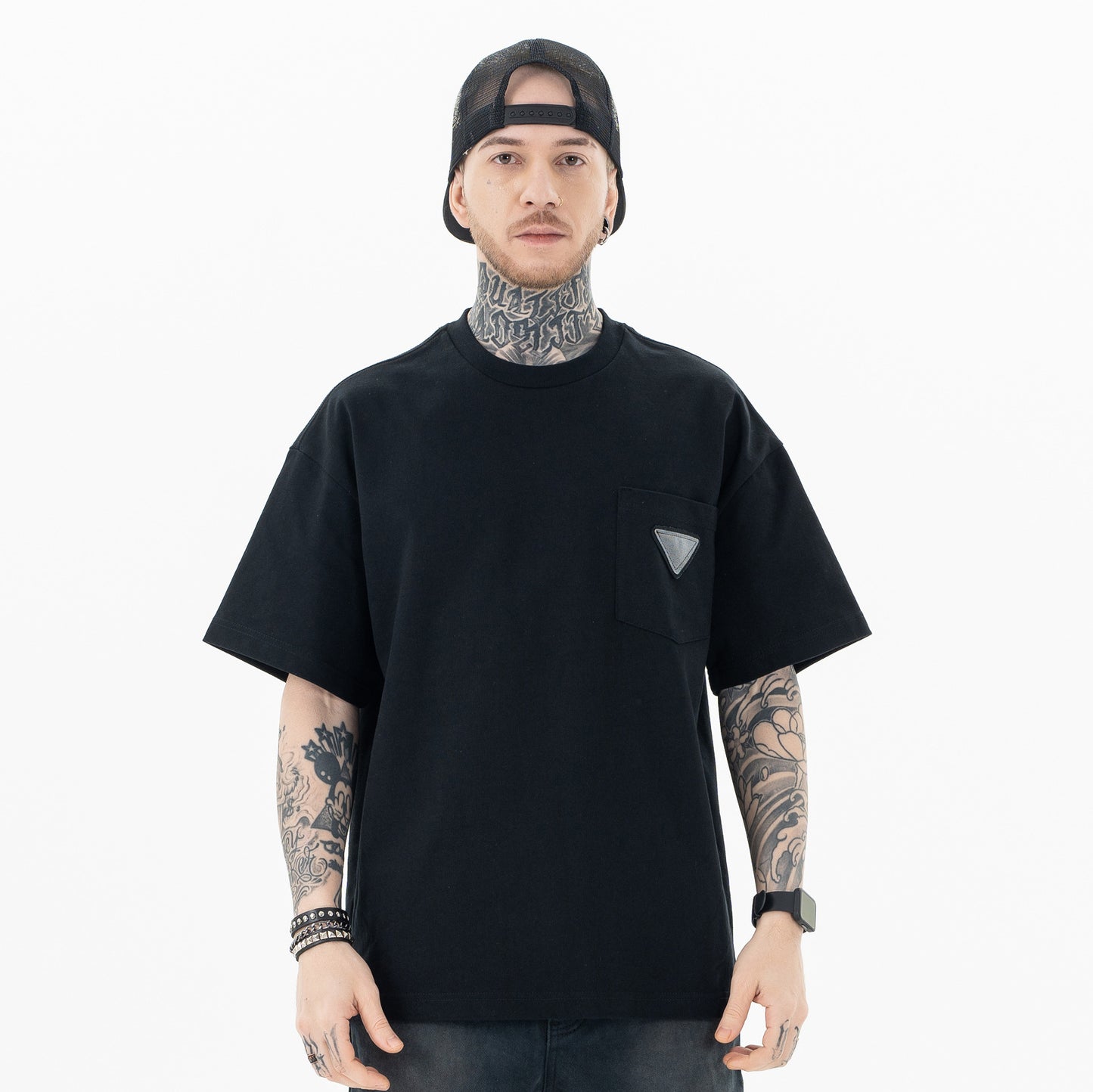 Simple Chest Pocket Triangle Paste Cloth Embroidery Casual Short Sleeve