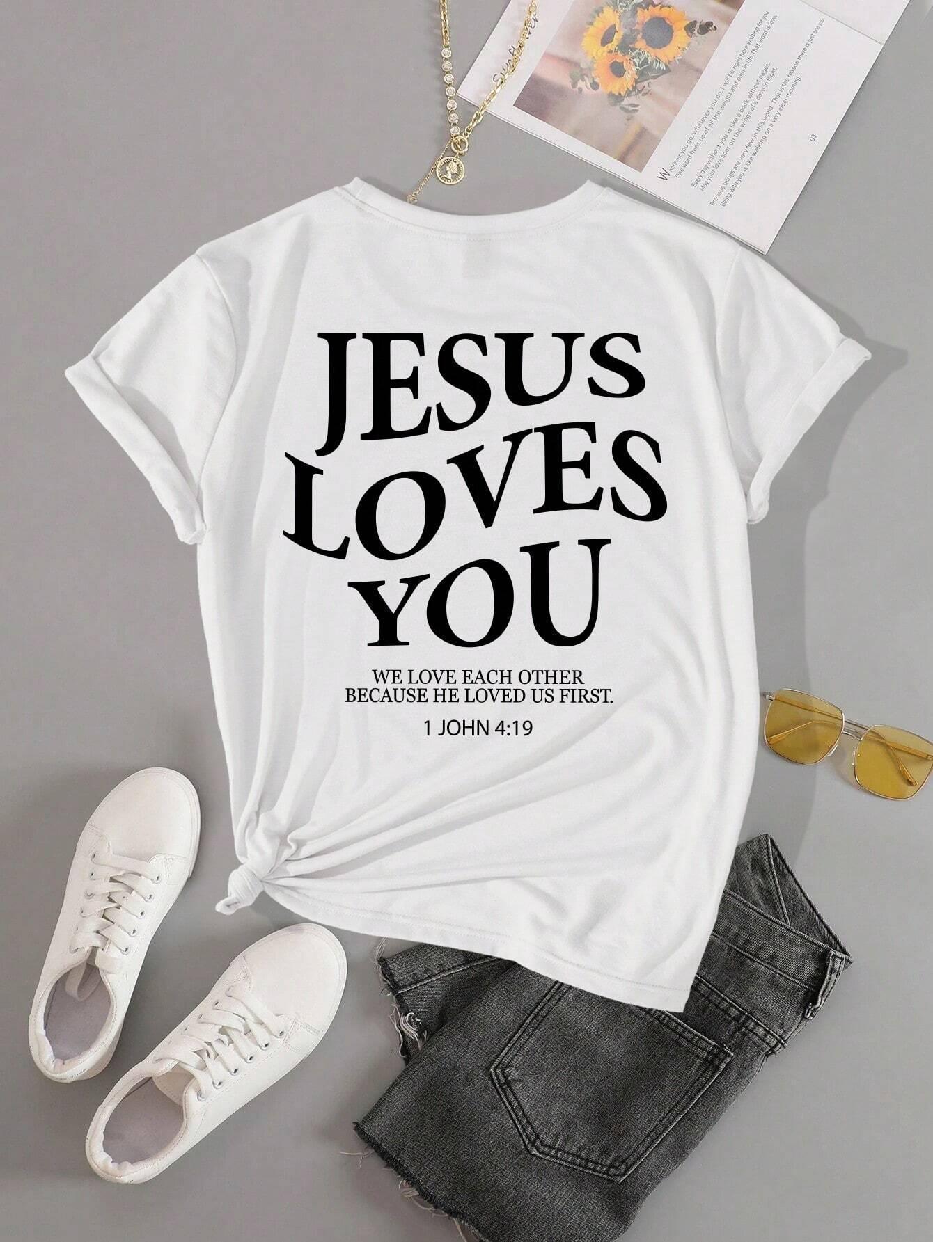 Jesus Loves You Letter Print Women T-Shirts Summer Breathabl
