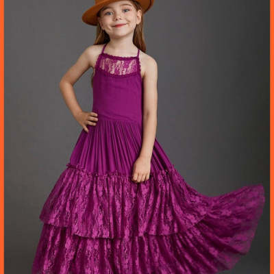 Summer Girls Lace Cotton Bohemia Long Dresses Baby Kids Flow