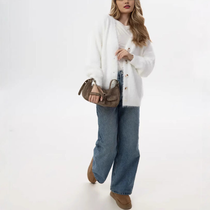 Loose Long Sleeve V-neck Sweater Coat Women