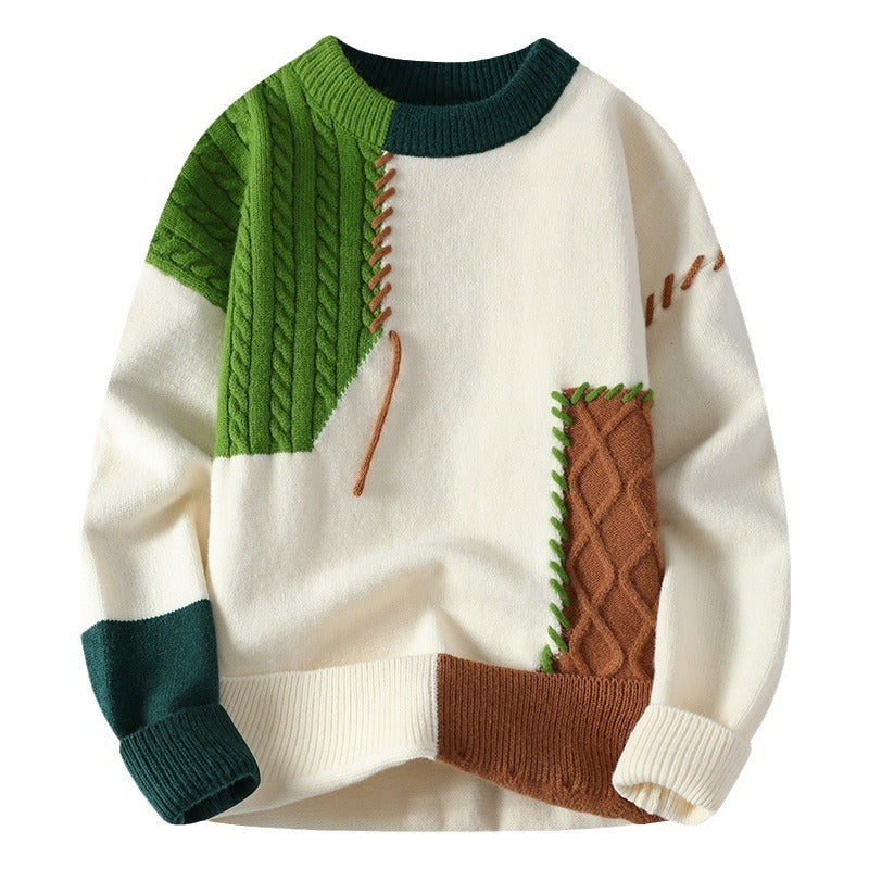 Ins Colorblock Pullover Sweater Winter Fashion Long Sleeve Knitted Top Clothing