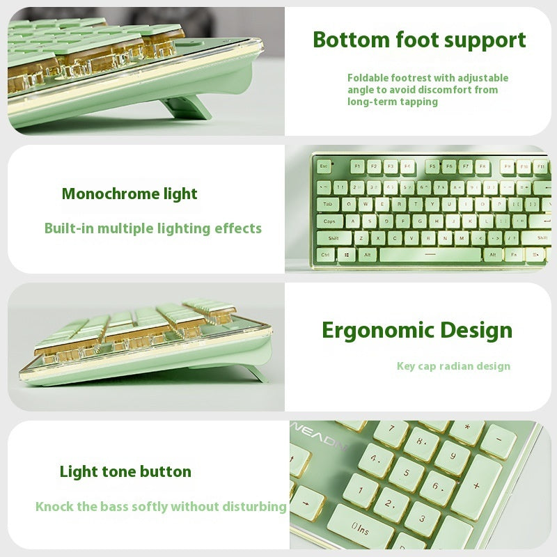 Prewalker V3 Wired Mute Keyboard Mouse Suit Mechanical Feeling Girls Office Typing Wireless Bluetooth Computer