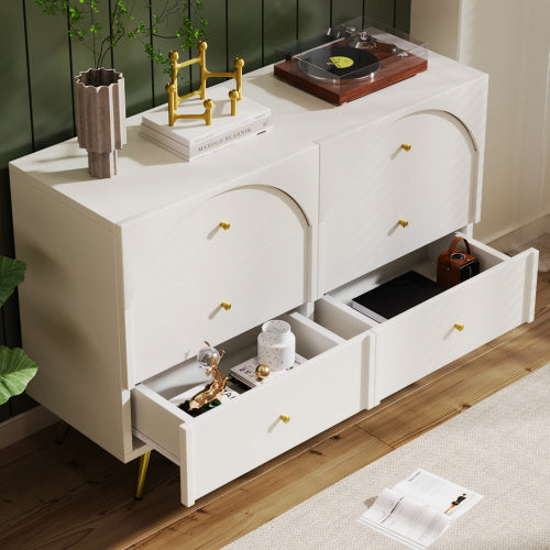 Sideboard Cabinet For Living Room, Chest Of Drawers With 6 Drawers, Cream White, 40D X 120W X 85H CM