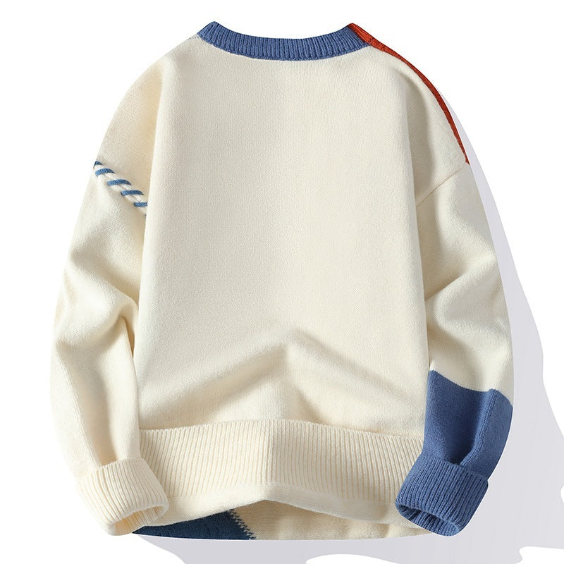 Ins Colorblock Pullover Sweater Winter Fashion Long Sleeve Knitted Top Clothing